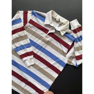 Vintage Patrick Men s Long Sleeve Striped Polo Shirt Large Made In USA